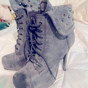 Grey Suede Studded Boots